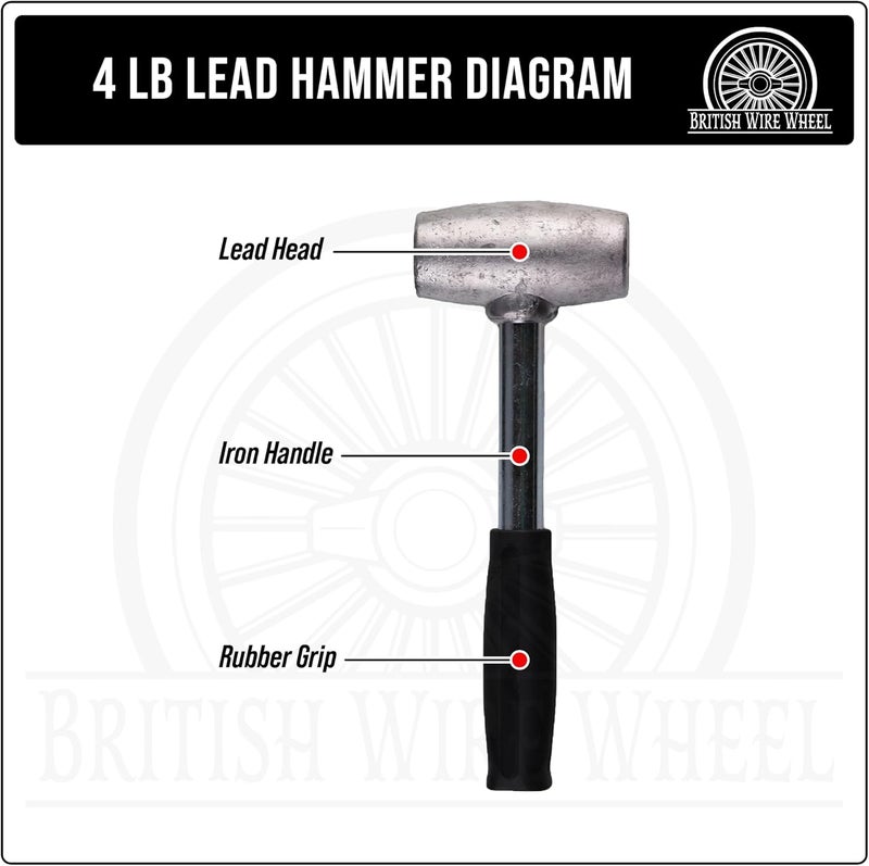 British Wire Wheel 4lb Lead Hammer for Knock Off Wheels - Lead Alloy Non-Marring Automotive Dead Blow Hammer | Perfect Tool for Knock-Off Spinner Caps for Lowriders and Classic Cars with Wire Wheels - Image 2